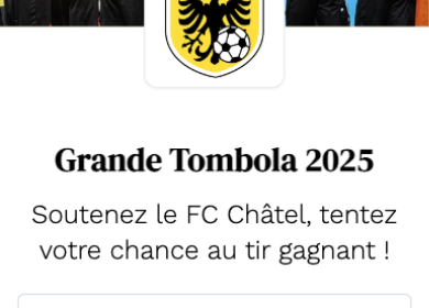 Recadrage de l'écran d'accueil — « Grande Tombola 2025 » et date du tirage de la tombola FC Châtel-Saint-Denis.