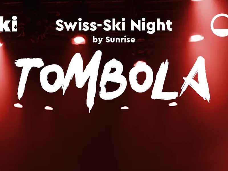Visuel de contexte Swiss-Ski Night by Sunrise — scène éclairée de rouge et le mot TOMBOLA, identité de la soirée.