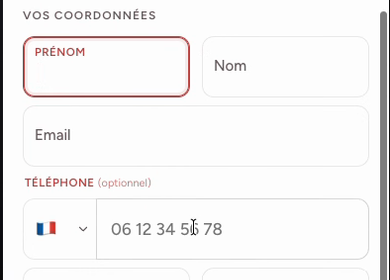 Recadrage : « Vos coordonnées » — formulaire et reçu fiscal