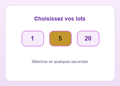 Bloc « Choisissez vos lots » — sélection du nombre de tickets de la tombola Imagine for Margo