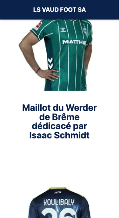 Écran iPhone — « Les lots à gagner » du Papet du LS : un maillot du Werder de Brême dédicacé par Isaac Schmidt, ancien joueur du Lausanne-Sport.