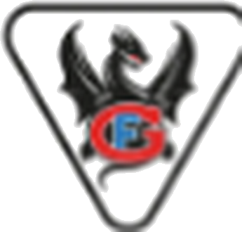 Logo HC Fribourg-Gottéron — dragon noir et monogramme FG dans un triangle.